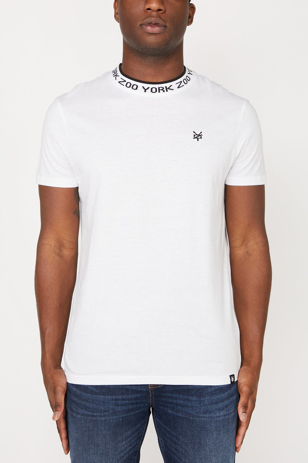 Zoo York Mens Jacquard Collar T-Shirt Blanc